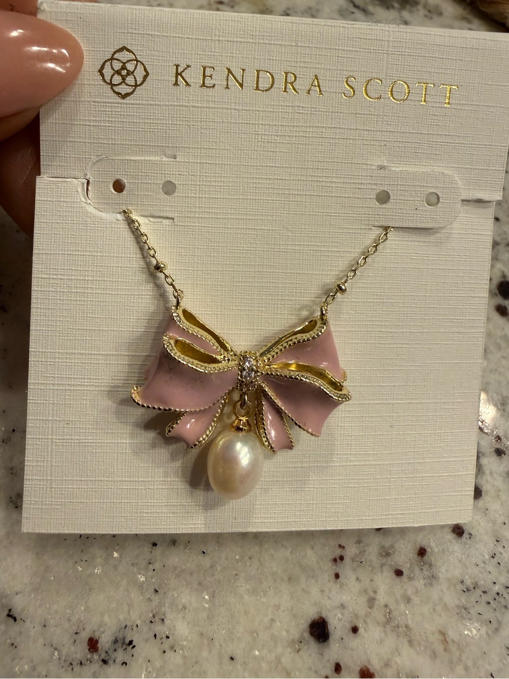 Kendra Scott Love Shack Fancy Pearl Pink Bow Necklace Gold